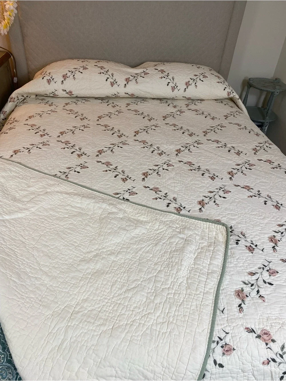 Better Homes And Gardens Cream Quilted Bedspread with Blush Rose Accents